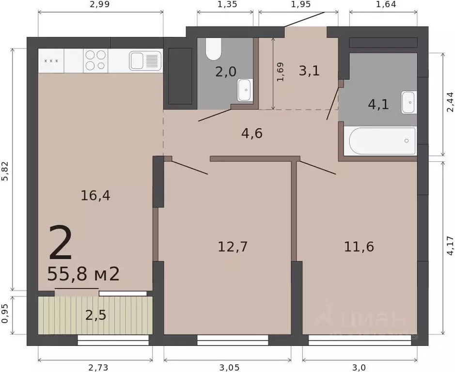 2-к кв. Свердловская область, Екатеринбург ул. Бакинских Комиссаров, ... - Фото 2