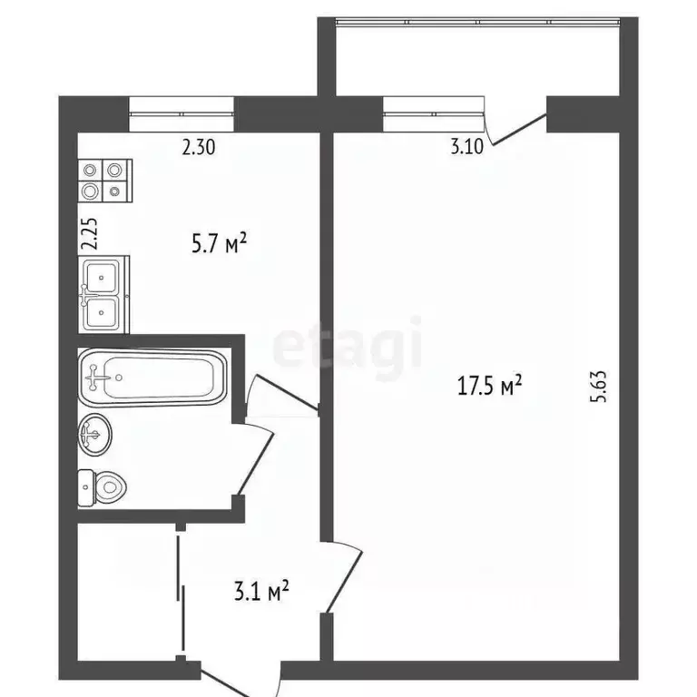 1-к кв. Архангельская область, Новодвинск Солнечная ул., 19 (30.2 м) - Фото 0
