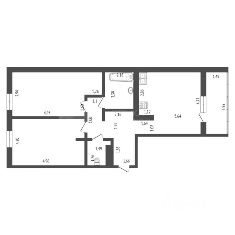 2-к кв. Тюменская область, Тюмень ул. Пожарных и Спасателей, 5к1 (70.9 ... - Фото 2