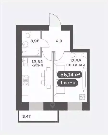 1-к кв. Красноярский край, Красноярск Академгородок мкр,  (35.14 м) - Фото 0