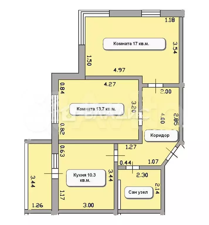 2-к. квартира, 54 м, 3/3 эт. - Фото 0