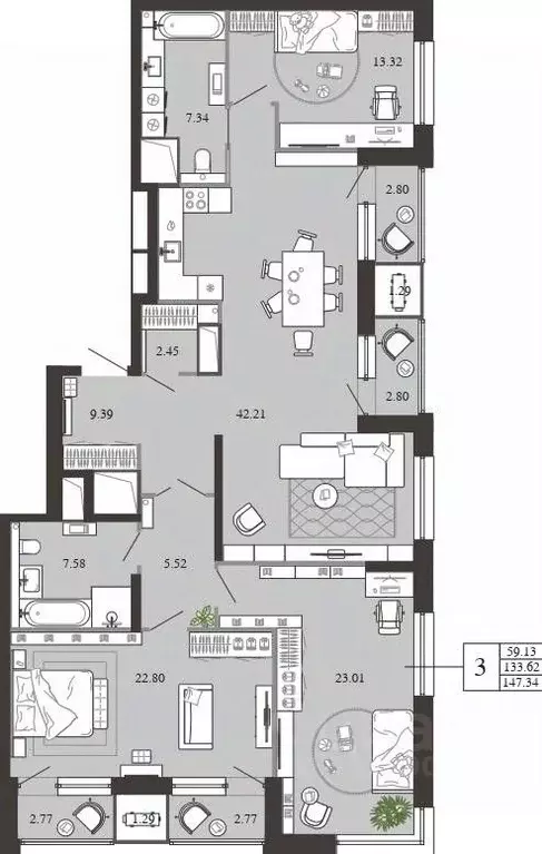 3-к кв. Тульская область, Тула ул. Фридриха Энгельса, 70А (147.34 м) - Фото 0