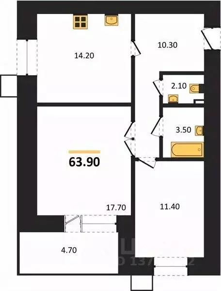 2-к кв. Пензенская область, Пенза ул. Щербакова, 71 (63.9 м) - Фото 1