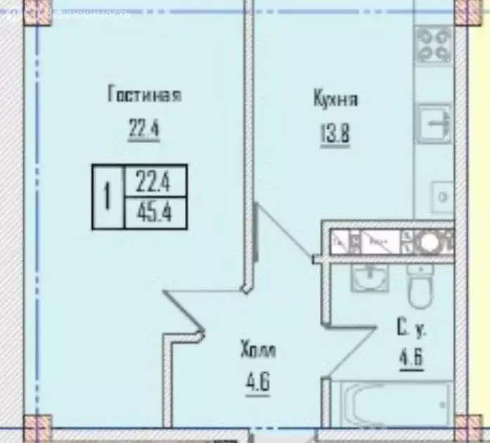 1-комнатная квартира: Нальчик, улица Шарданова, 48к3 (44 м) - Фото 0