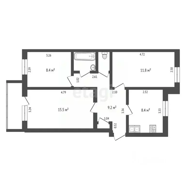 3-к кв. Тюменская область, Ишим Большая ул. (57.5 м) - Фото 0