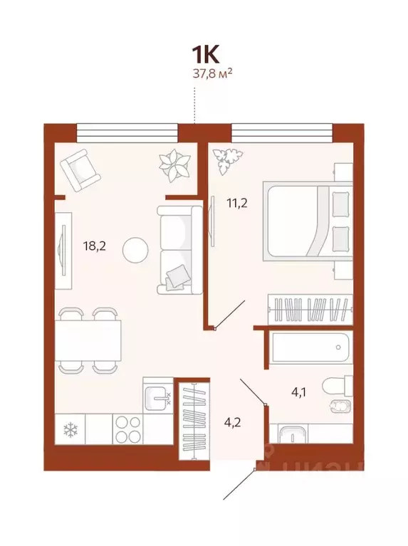 1-к кв. Тюменская область, Тюмень ул. Новаторов, 30 (37.8 м) - Фото 1