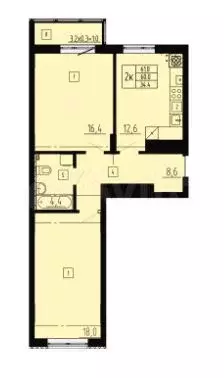 2-к. квартира, 62 м, 4/8 эт. - Фото 1