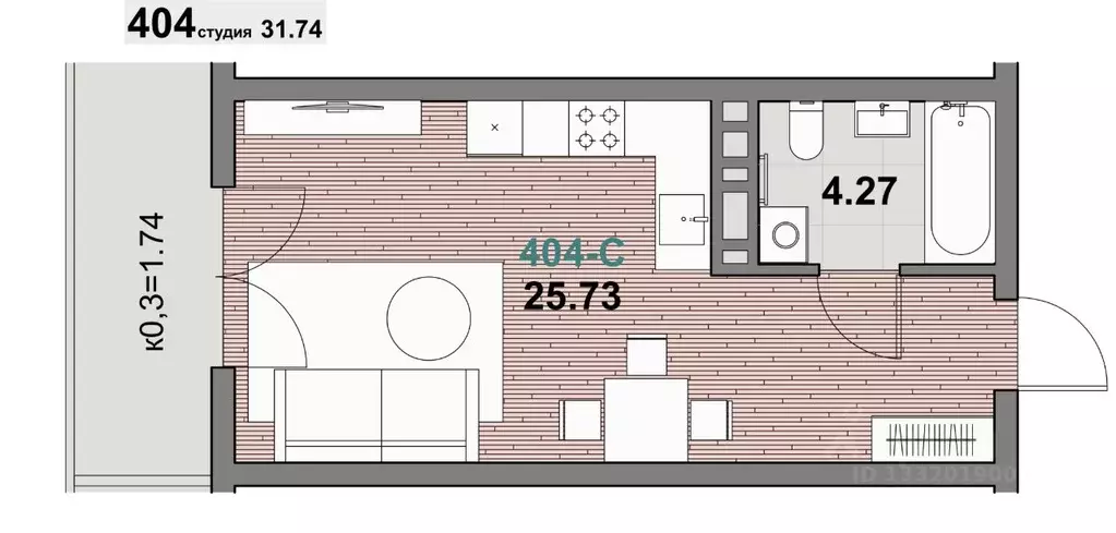 1-к кв. Калининградская область, Зеленоградск ул. Гагарина (31.74 м) - Фото 1