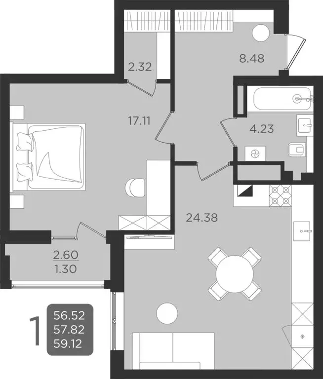 Квартира-студия: Калининград, улица Старшины Дадаева, 55к2 (57.82 м) - Фото 1