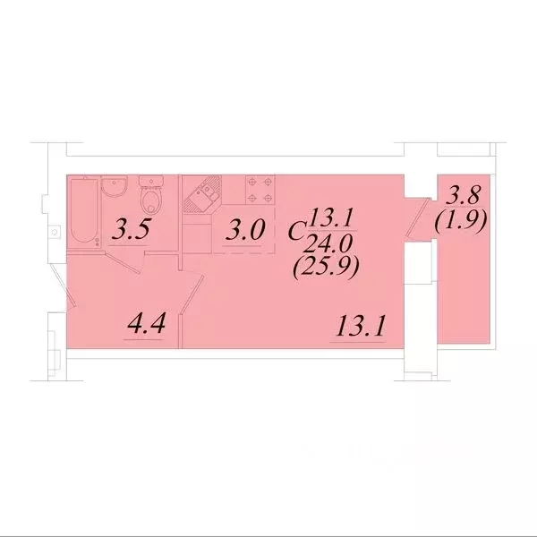 Студия Вологодская область, Вологда Новгородская ул., 34к1 (25.9 м) - Фото 0