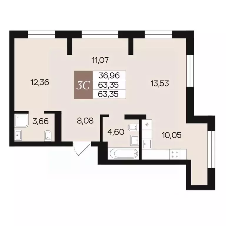 3-к кв. Новосибирская область, Новосибирск ОбьГЭС мкр,  (63.35 м) - Фото 1