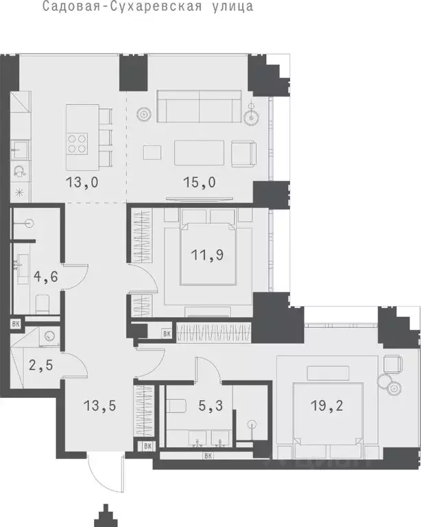 2-к кв. Москва Садовая-Сухаревская ул., 14 (84.83 м) - Фото 0