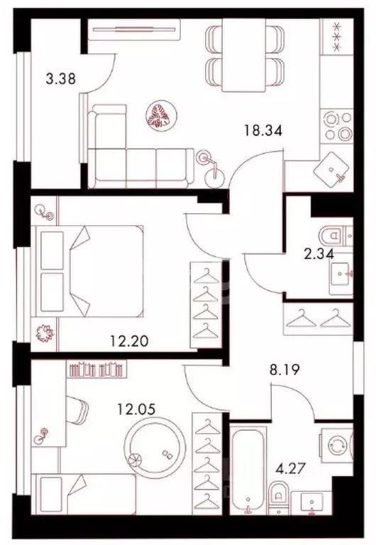 2-к кв. Тульская область, Тула ул. Карпова, 103А (60.77 м) - Фото 1