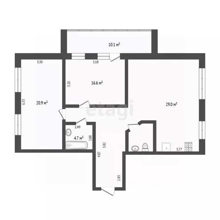 3-к кв. Тюменская область, Тюмень Полевая ул., 105к3 (92.5 м) - Фото 0