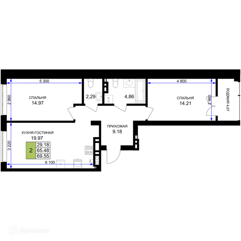 Продаётся 2-к квартира, 69.55 м - Фото 0
