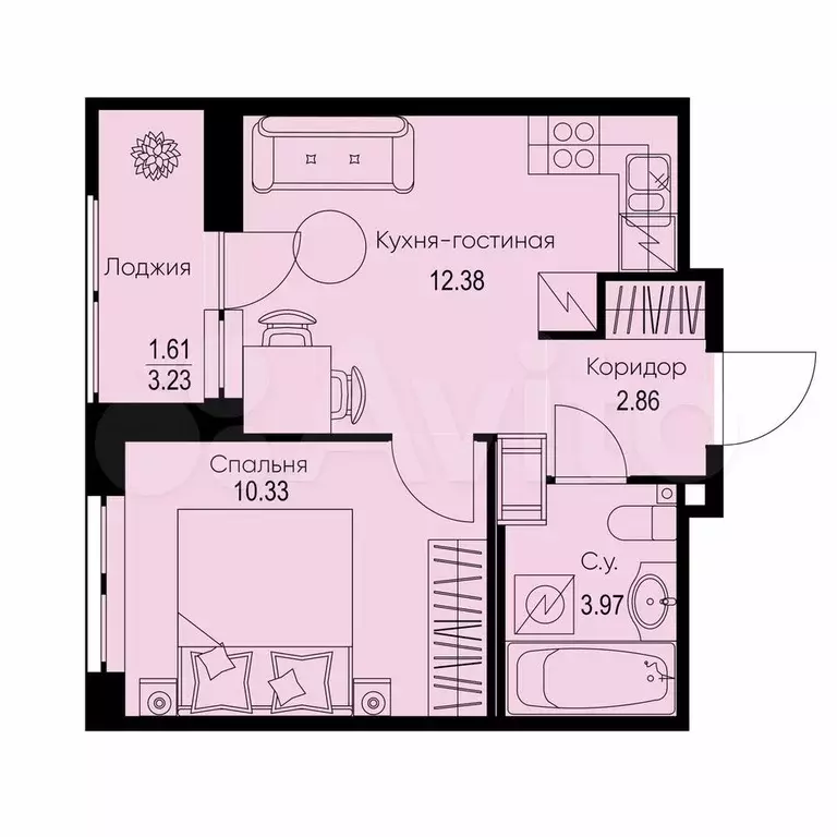 1-к. квартира, 31,2 м, 8/9 эт. - Фото 0