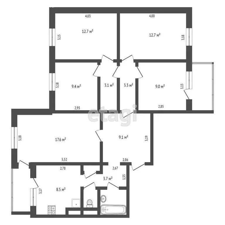 5-комнатная квартира: Симферополь, Балаклавская улица, 79 (95 м) - Фото 0