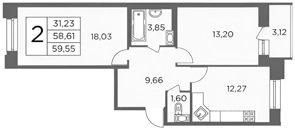 2-к кв. Санкт-Петербург ул. Александра Матросова, 8к4 (60.9 м) - Фото 2