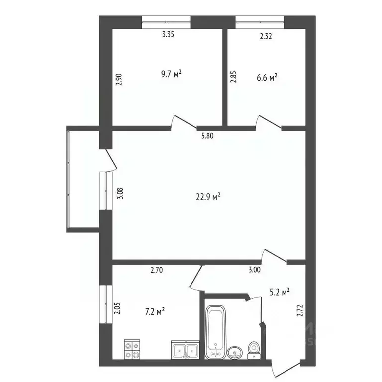3-к кв. Крым, Бахчисарай ул. Строительная, 5 (53.3 м) - Фото 2