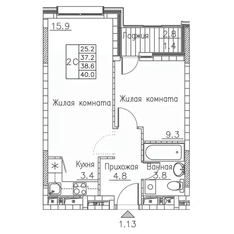 2-к кв. Приморский край, Владивосток ул. Расула Гамзатова, 7к1 (40.0 ... - Фото 1