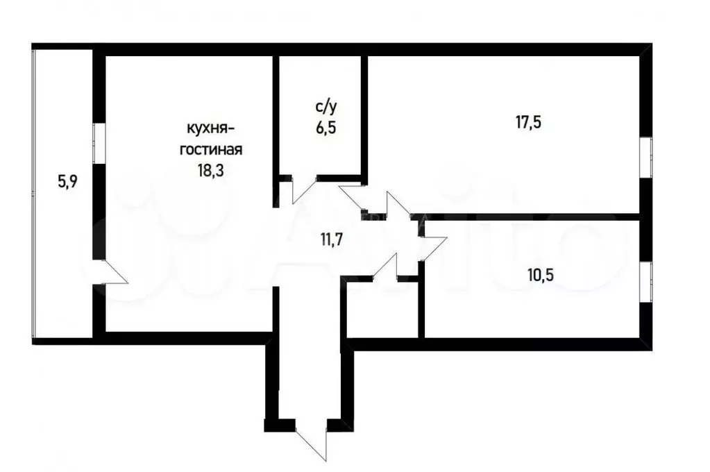 2-к. квартира, 65,8 м, 7/9 эт. - Фото 0