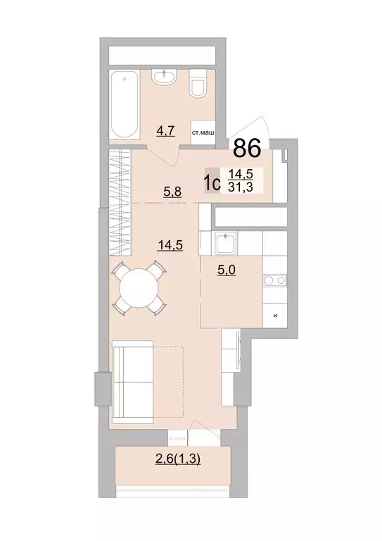 Квартира-студия: Екатеринбург, Черкасская улица, 5к3 (31.3 м) - Фото 0