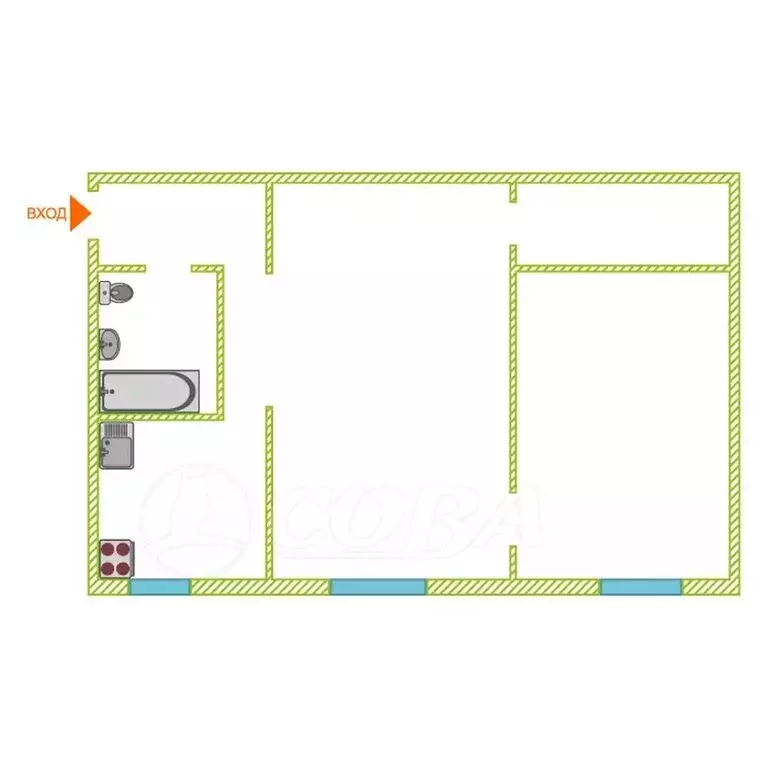 2-комнатная квартира: Курган, улица Максима Горького, 28 (44 м) - Фото 2