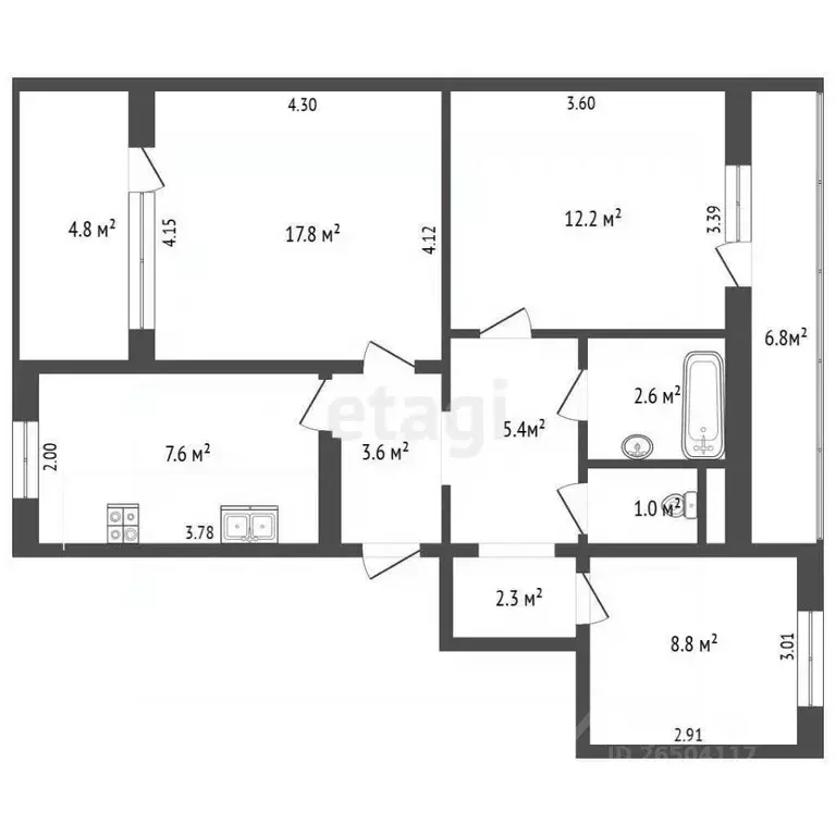 3-к кв. Севастополь ул. Бориса Михайлова, 1 (67.1 м) - Фото 2