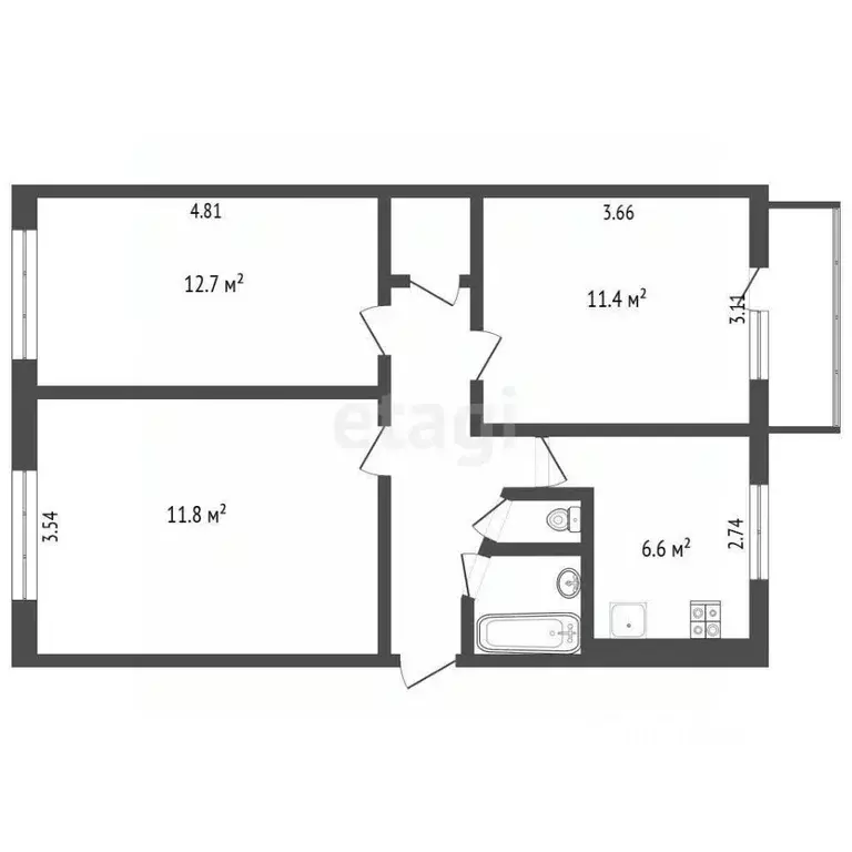 3-к кв. Московская область, Лыткарино 3-й мкр, 3А кв-л, 17 (58.7 м) - Фото 1