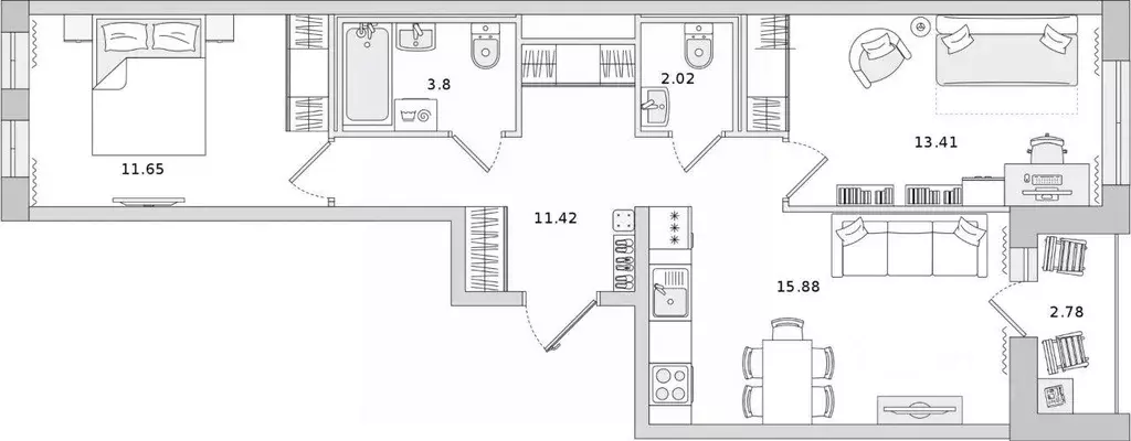 Квартира, 2 комнаты, 60.96 м - Фото 0