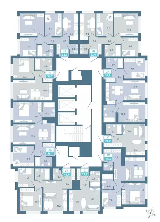 Студия Тюменская область, Тюмень Айрис жилой комплекс (24.2 м) - Фото 2