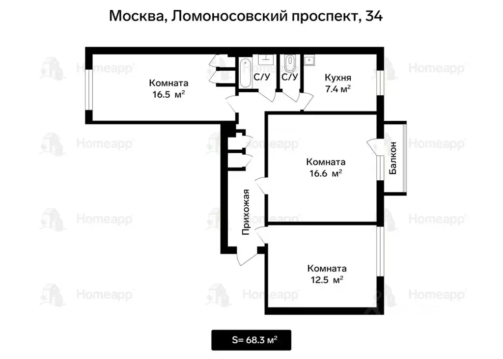 3-к кв. Москва Ломоносовский просп., 34 (68.3 м) - Фото 1