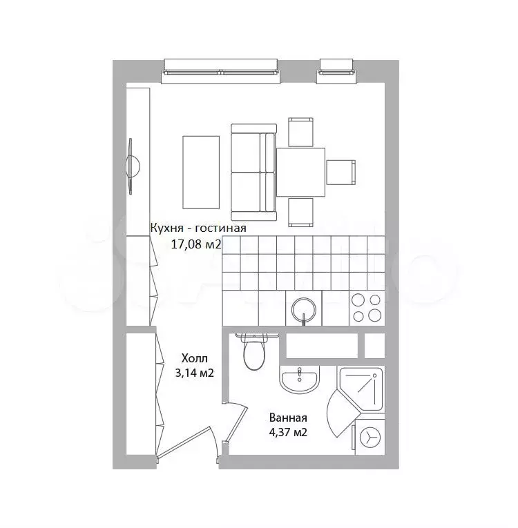 Апартаменты-студия, 24,6 м, 8/16 эт. - Фото 0
