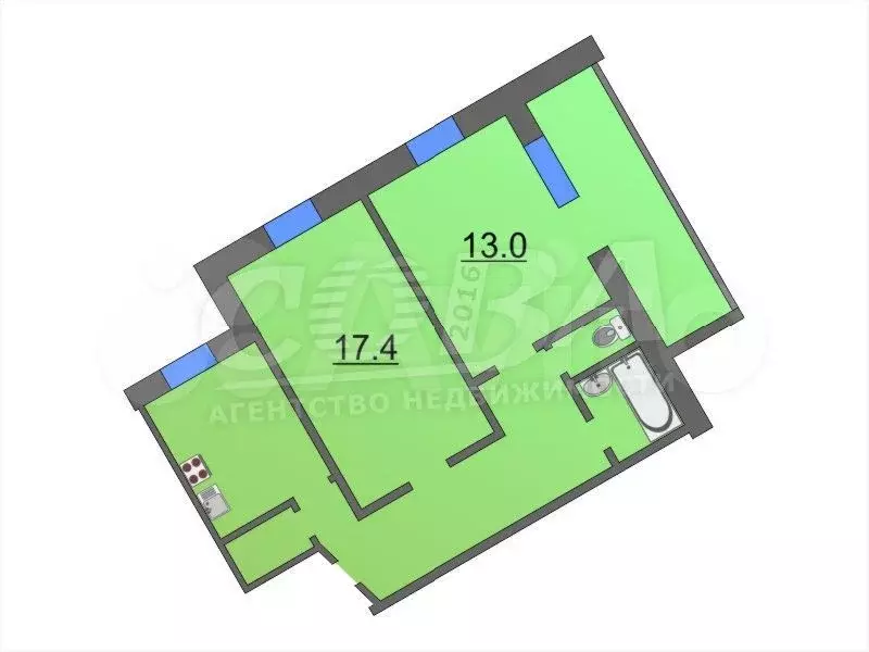 2-к. квартира, 51 м, 9/9 эт. - Фото 0