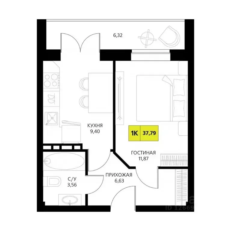 1-к кв. Дагестан, Дербент  (37.79 м) - Фото 1
