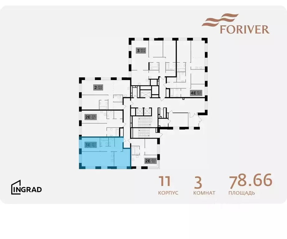 3-к кв. Москва Г мкр, Форивер жилой комплекс, 11 (78.66 м) - Фото 1