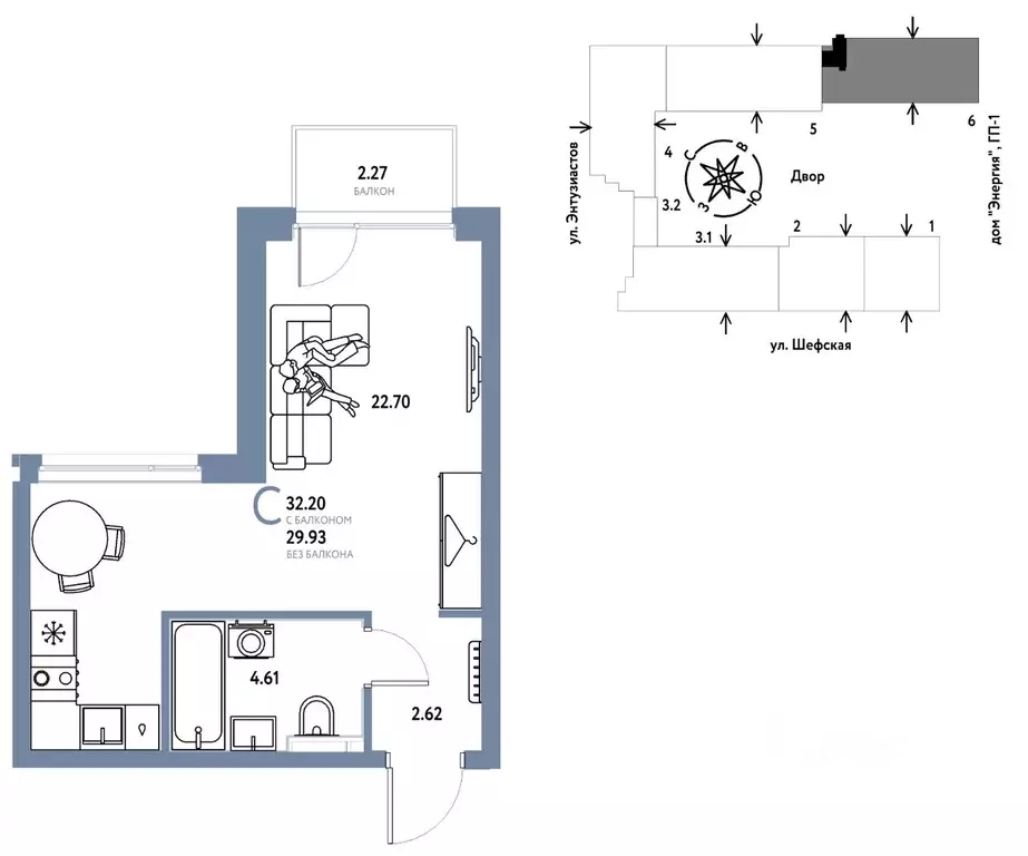 Студия Свердловская область, Екатеринбург ул. Шефская, 28А (32.2 м) - Фото 0
