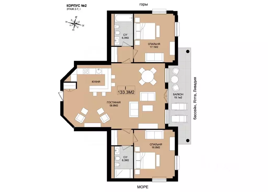 3-к кв. Крым, Ялта муниципальный округ, Ореанда пгт 60Гк2 (133.3 м) - Фото 1