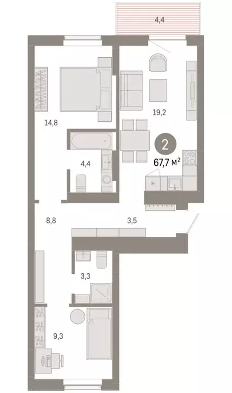 2-комнатная квартира: Омск, Кировский округ (67.69 м) - Фото 1