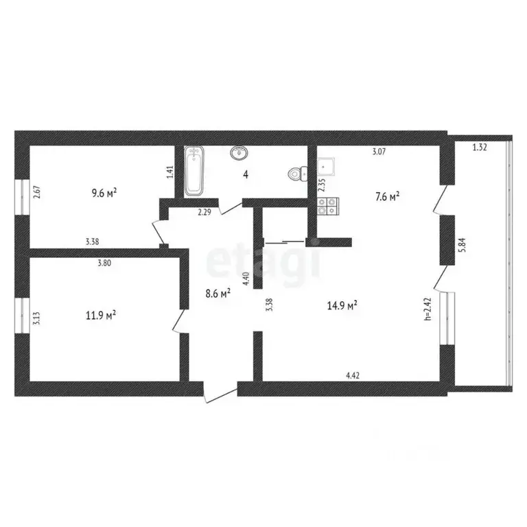 3-к кв. Амурская область, Благовещенск Амурская ул., 181 (58.2 м) - Фото 1