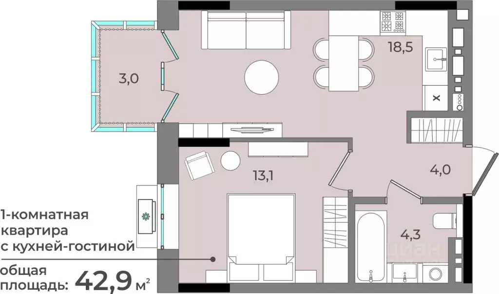 1-к кв. Удмуртия, Ижевск ул. Имени В.С. Тарасова, 6 (42.9 м) - Фото 0