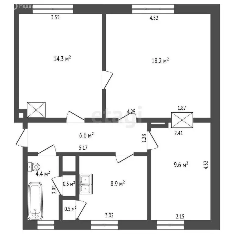 3-комнатная квартира: Черняховск, Школьная улица, 4 (63 м) - Фото 0
