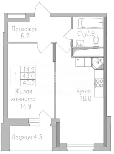 1-комнатная квартира: Липецк, ЖК Поколение (45.2 м) - Фото 0