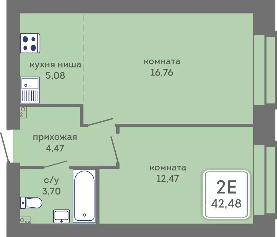 2-к кв. Пермский край, Пермь Кировоградская ул., 28 (42.48 м) - Фото 1
