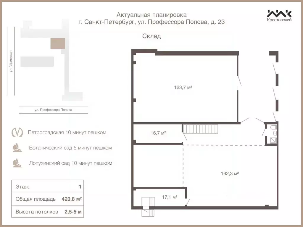 Склад в Санкт-Петербург ул. Профессора Попова, 23Л (421 м) - Фото 2