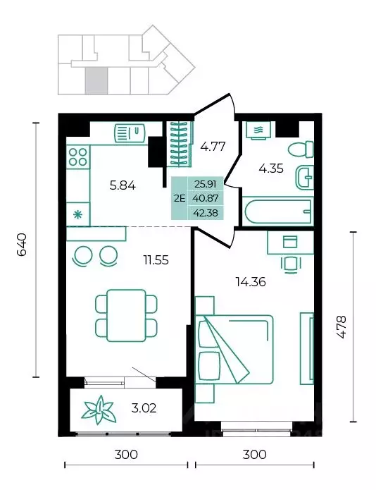 2-к кв. Адыгея, Майкопский район, пос. Тульский  (42.38 м) - Фото 0