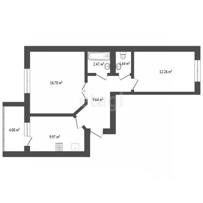2-к кв. Тюменская область, Тюмень ул. Самарцева, 30 (51.9 м) - Фото 2
