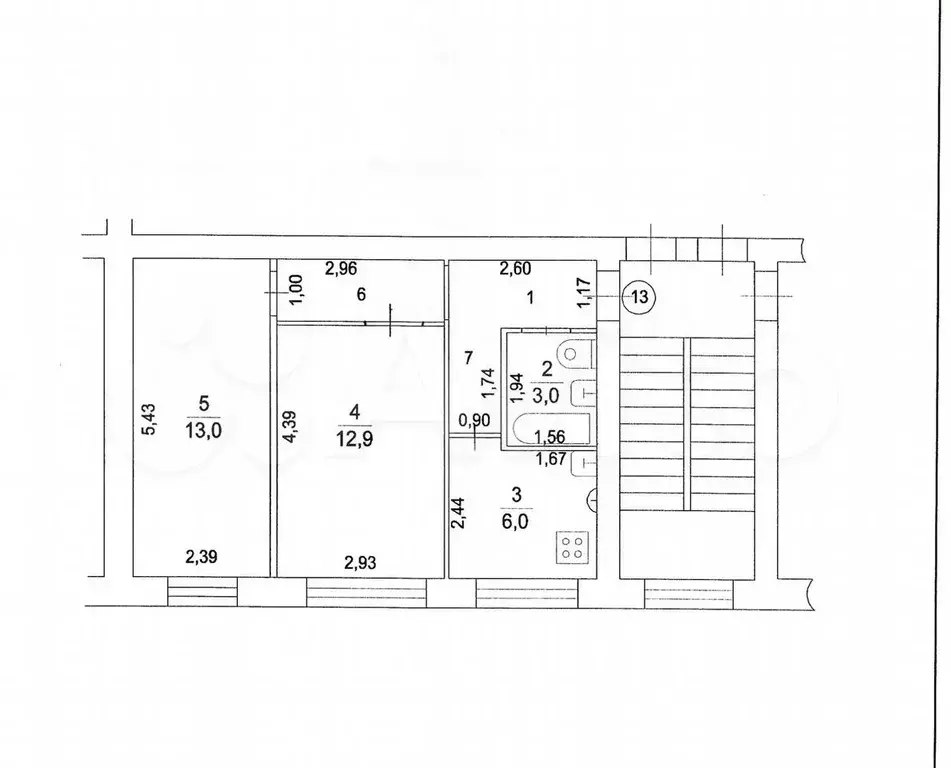 2-к. квартира, 42,6 м, 1/3 эт. - Фото 0