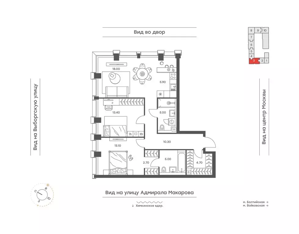 3-комнатная квартира: Москва, ЖК Инджой (78.1 м) - Фото 1