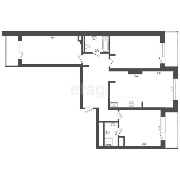 3-комнатная квартира: Тюмень, улица Малыгина, 90 (122 м) - Фото 1